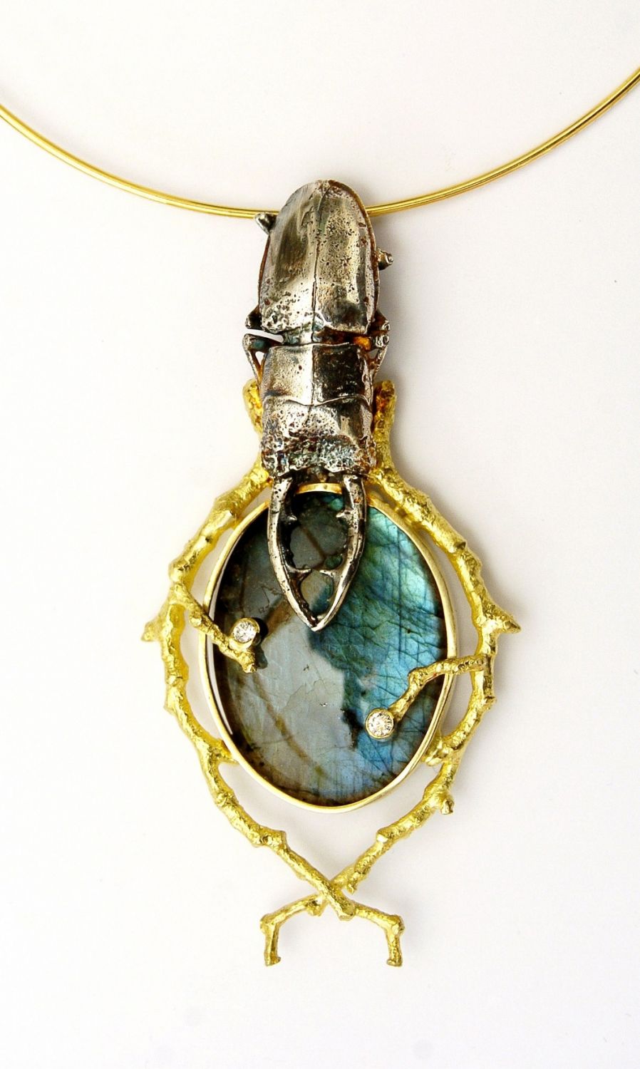 Stag Beetle with Labradorite.